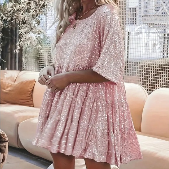 New Woman’s Size 2X (16) Pink Sequin Dress - Picture 13 of 16